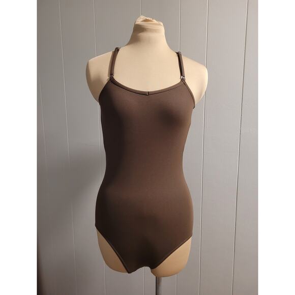 Capezio Dark Brown Women's Size Medium Convertible Spaghetti Strap Tank Leotard - Picture 1 of 8
